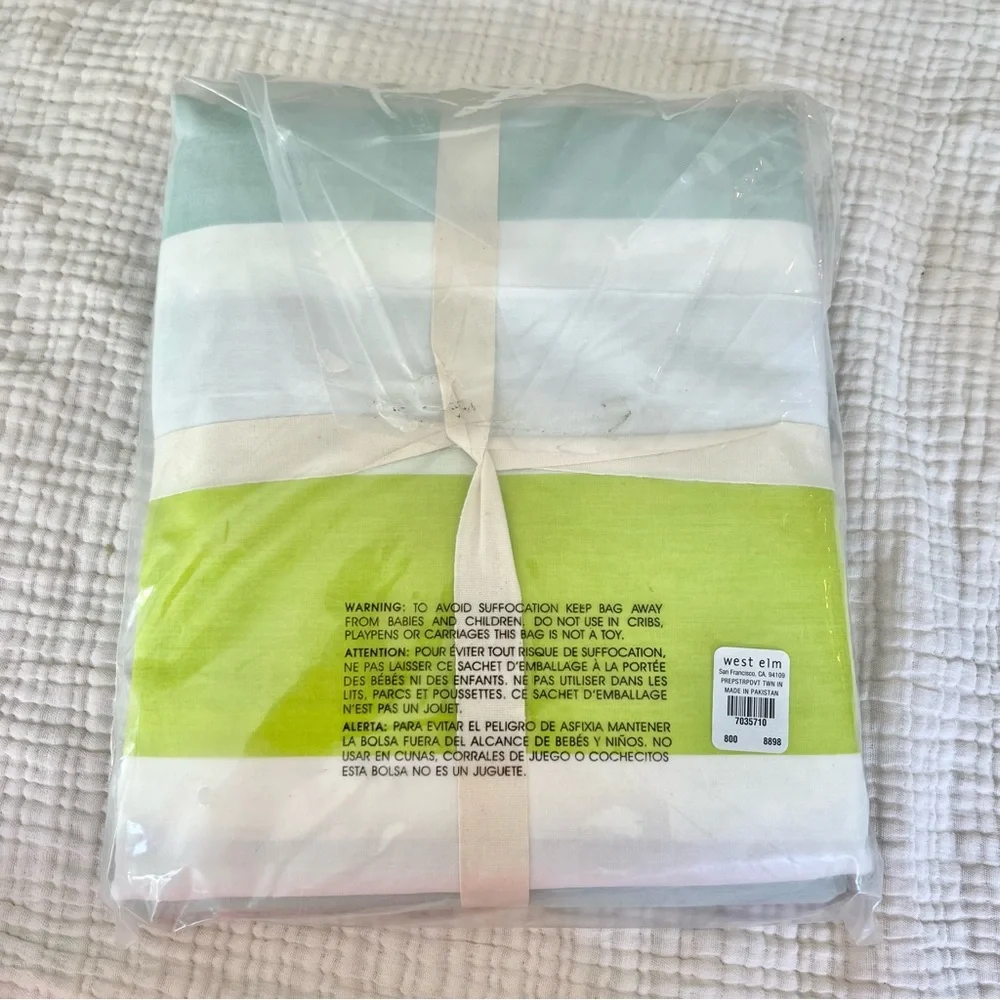 West Elm | NWT Aqua Green Navy Prep Stripe Twin Duvet